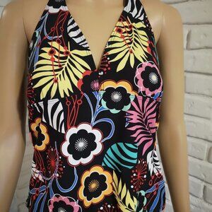 Baltex Multi Colored Ladies Size 12 Halter Tie Neck Low Back Tankini Top